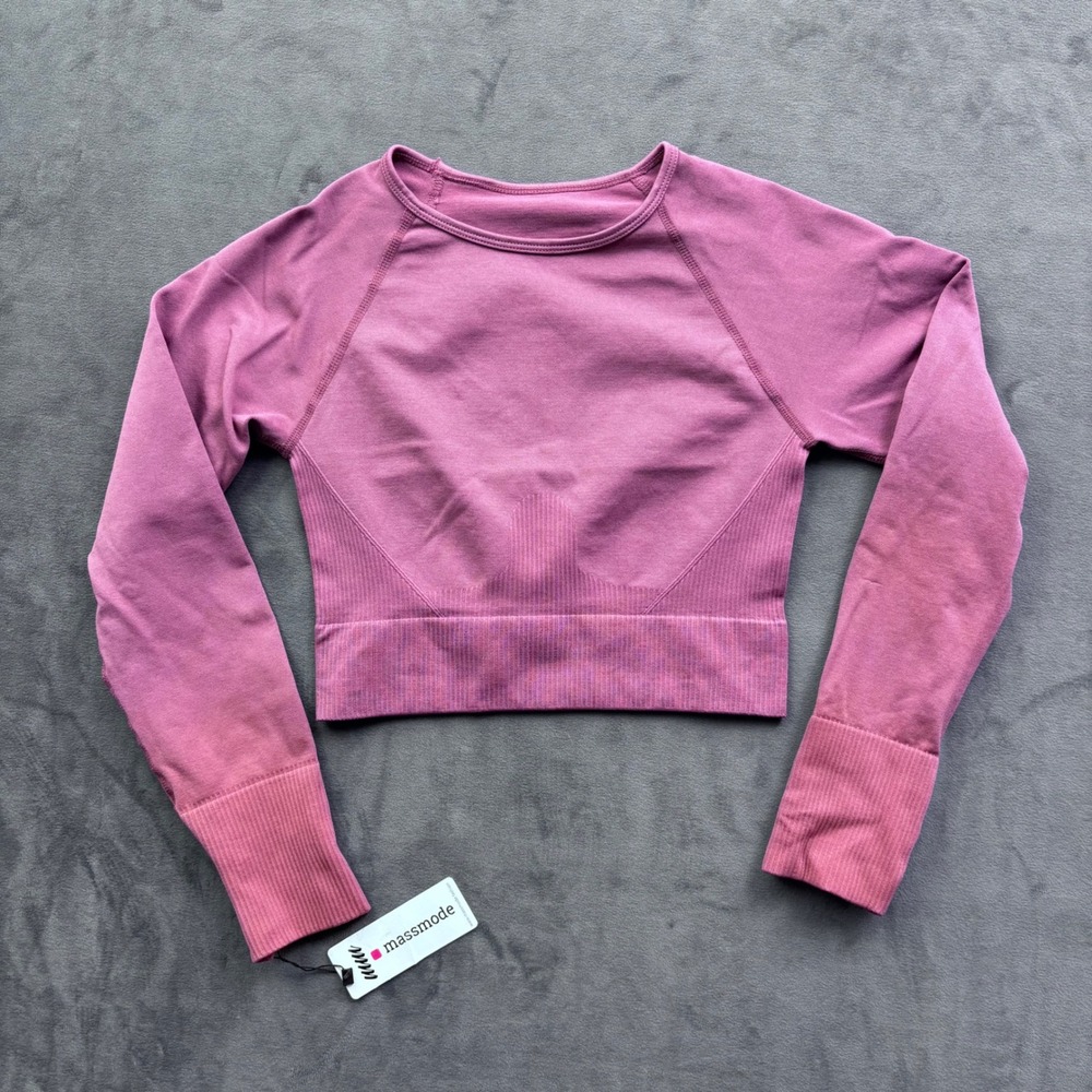 Massmode Seamless Crop Active Top Puce Pink Long Sleeve Thumbhole MMS3009 S